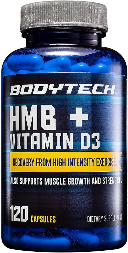 BODYTECH HMB + Vitamin D3 - Supports Muscle Growth and Strength (120 Vegetable Capsules)...