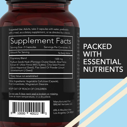 California Basics Extra Strength Fiber Supplements for Men (150 Count) - Daily Dietary Chia Flaxseed Psyllium Husk Vegan Capsules - High Fiber Sup...