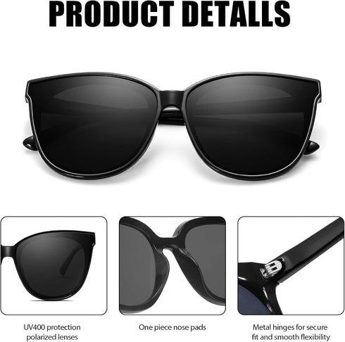 LVIOE Polarized Sunglasses for Women UV400 Protection Oversized Cat Eye Frame Retro Sunglasses for Driving Fishing Outdoor...