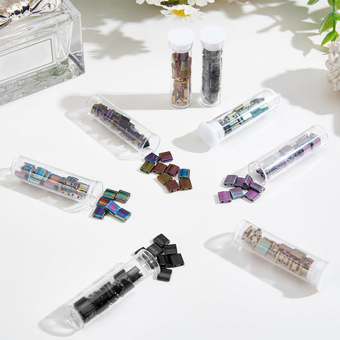 NBEADS about 208 Pcs Metallic Tila Beads Kit, 8 Colors 5 * 5mm Glass Seed Beads Kit Including Elastic Thread and Stainless Steel Beading Needles f...