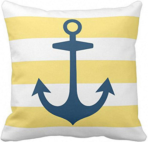 Emvency Throw Pillow Cover House Navy Blue Anchor with Yellow Nautical Modern Decorative Pillow Case Home Decor Square 20 x 20 Inch Pillowcase...
