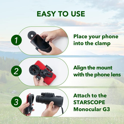 STARSCOPE Adjustable Phone Scope Mount - Telescope Phone Adapter Fits Most Phones (Max 110mm) | Easy-Adjust, Universal Spotting Scope Phone Adapte...