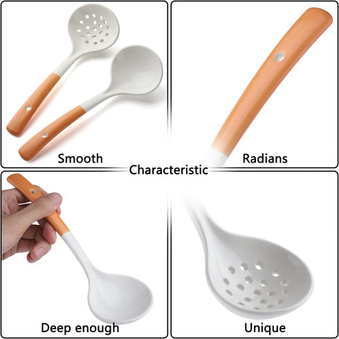 Ceramics Ladle Spoon Set of 2 Large Soup Ladle with Skimmer Slotted Spoons Kitchen Ladles Hot Pot Strainer Spoons for Cooking Serving Stirring (St...