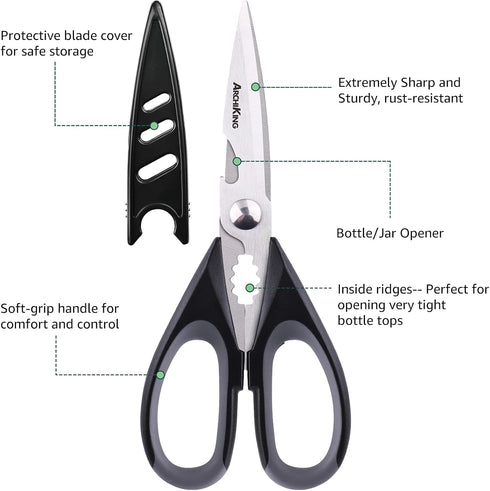 Kitchen Shears Scissor & Cooking Scissors - Sharp Blades, Professional Stainless Steel Scissors for Food Meat Poultry Vegetable - Dishwasher Safe ...