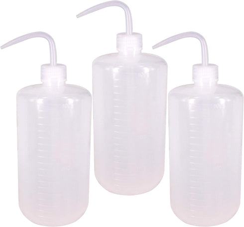 3Pcs 1000ml(33oz) Plastic Safety Lab Wash Bottle, Plastic Squeeze Bottle with Scale Labels and Narrow Mouth, Watering Bottle for Chemistry, Indust...