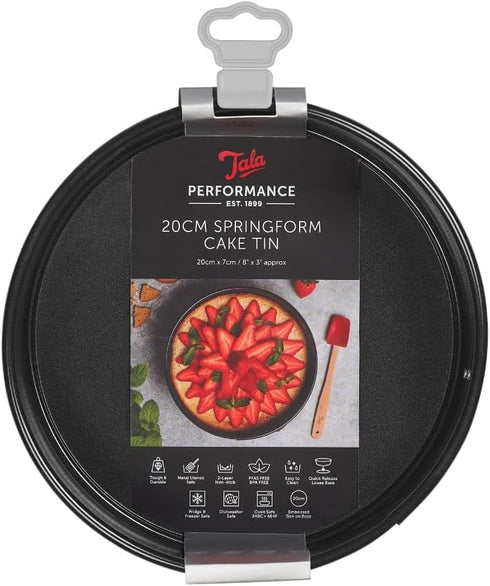 Tala Performance, 20cm Springform Round Cake Tin, Professional Gauge Carbon Steel with Whitford Eclipse Non-Stick Coating, Loose Base, Easy Releas...