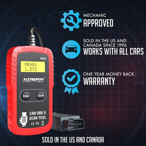Kobra OBD2 Scanner Car Code Reader - Universal Auto OBD Car Diagnostic Tools for All Cars, Automotive Check Engine Readers with Reset (Red and Bla...