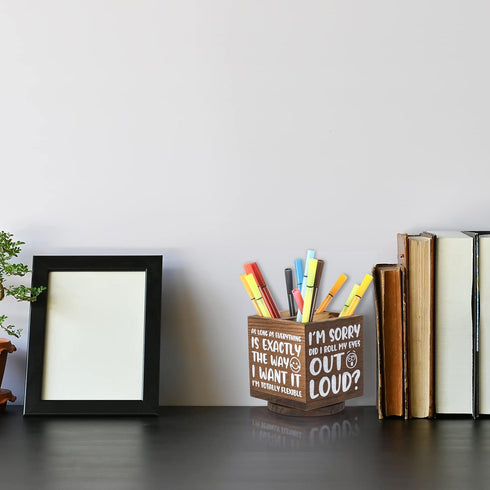 Wooden Spinning Pen Holder for Desk I'll Remember It Later Pencil Holder Cute Organizer Funny Desk Decor Pencil Case Art Supply Storage Box for Ho...