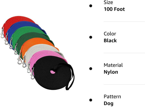 Downtown Pet Supply - Long Dog Leash - Dog Training Leash - Recall & Obedience Dog Training Tools - Nylon - 100 ft - Black Dog Leash...