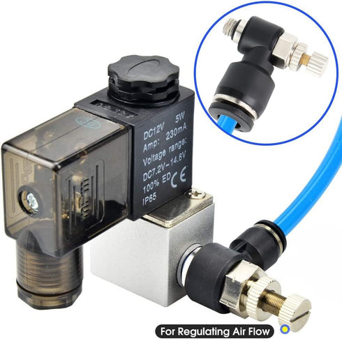 TAILONZ PNEUMATIC 3 Pack SL6-M5 Push to Connect Air Line Fitting Air Flow Control Valve 6MM od M5 Npt Elbow 90 Degree Air Speed Control Valve Fitt...