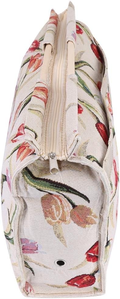 Knitting Tote Bag,Exquisite Practical Wood Handle Woven Fabric Storage Bag for Knitting Needles Sewing Tools(Red Flower)...