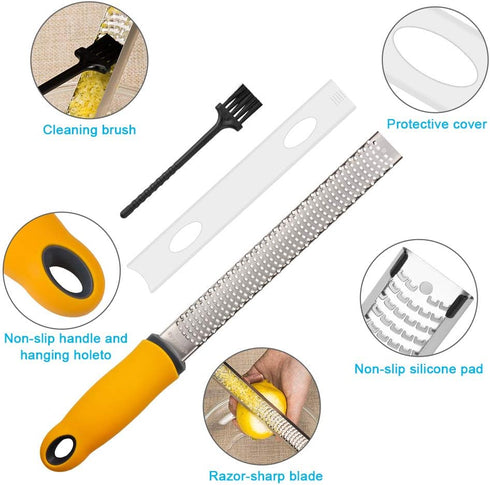 Lemon Zester, Hand Cheese Grater, Zester Grater with Handle, with Razor-Sharp Stainless Steel Blade, Protective Cover and Cleaning brush, Dishwash...
