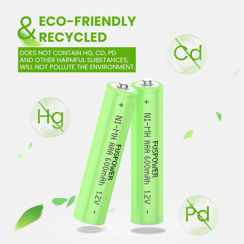 Nimh Rechargeable AAA Batteries, Ni-MH AAA 600mah 1.2V Rechargeable Batteries for Solar Lights, Outdoor Garden Lights, Remotes, Household Devices ...