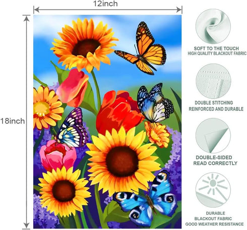 spring garden Flag 12x18 Double Sided Vertical, Small monarch Butterfly Floral Flower Welcome Garden Yard House Flags Outside Outdoor House sunflo...