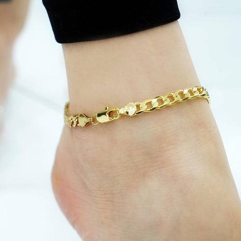 14k Gold Plated, Cuban Hammered Anklet 10" 1/2 X 6 Mm, Stainless Steel - By Brillo Miami...