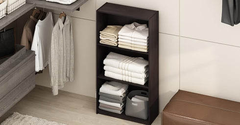Furinno Basic 3-Tier Bookcase Storage Shelves, Dark Walnut...