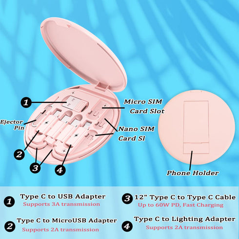 Multi USB Charging Adapter Cable Kit, USB C to Lighting Adapter Box, Conversion Set USB A & Type C to Male Micro/Type C/Lightning, Data Transfer, ...