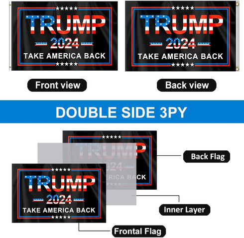 ERT Trump 2024 Flag Double Sided 3 Ply 3X5 Foot Take America Back Keep America Great Flag Donald Trump President Flags with Brass Grommets MAGA...