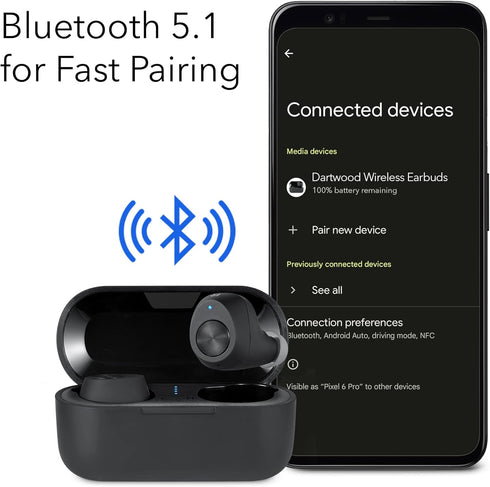 Dartwood Wireless Earbuds - True Wireless Bluetooth Earbuds with Touch Controls and Charging Case (Black)...
