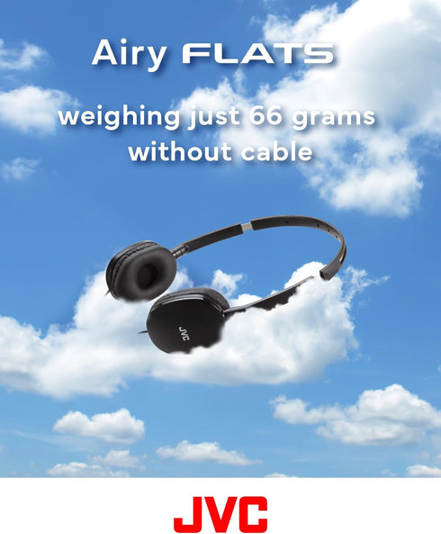 JVC Black Flat Foldable Colorful Flats On Ear Headphones with Remote and Microphone, 3.94 Foot Gold Plated 3.5mm Slim Plug - HAS160MB, Adjustable....