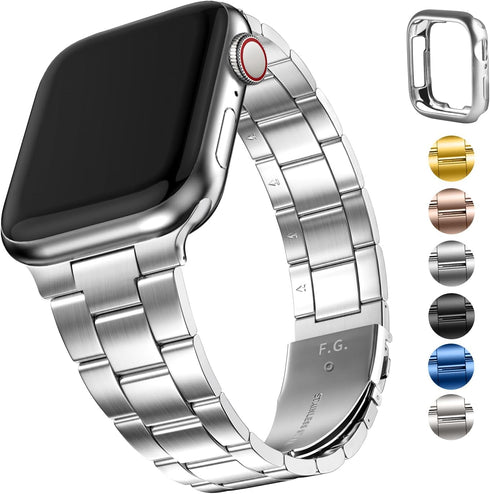 Fullmosa No Tools Needed Compatible Apple Watch Bands for Women Men 41mm 40mm 38mm 46mm 49mm 45mm 44mm 42mm, Metal Strap with Case for iWatch Seri...
