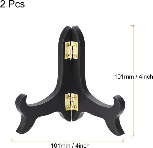 uxcell 2pcs 4" Easel Plate Holder, Wooden Folding Display Stand Black for Decorative Picture Frame...