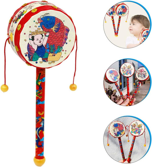 Toddmomy Baby Tots Baby Tots Wood Baby Hand Wooden Monkey Drums Rattle Drum Wooden Baby Musical Toys Rattle Toys Chinese Balancing Toys Infants To...