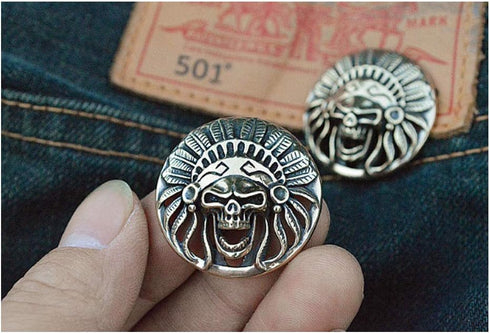 brandname Duolai 10pcs Antique Indians Skull Head Carving Craft Purses Leather Decoration Conchos Buttons Metal Stud Screw Back Rivet Personality ...