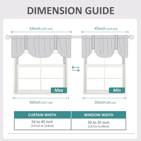 Home Queen Tie Up Shade Curtain Valance Window Treatment for Living Room, Adjustable Balloon Rod Pocket Drape Valance, Set of 1, 54 X 18 Inch, Nat...