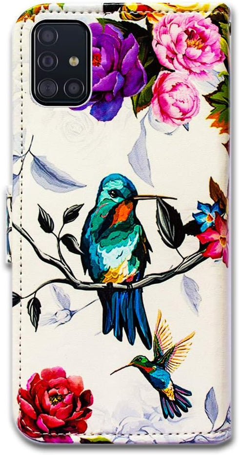 Wallet Case for Galaxy A51, Hummingbird in Flowers Leather Flip Wallet Case Cover with Card Slot Holder Kickstand for Samsung Galaxy A51...