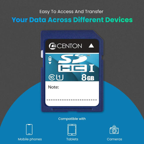 Centon Electronics MP Essential SDHC Card, Ultimate Memory Card for Phones, Tablets, Cameras, and More, UHS1, 8GB, 5 Bulk Pack...