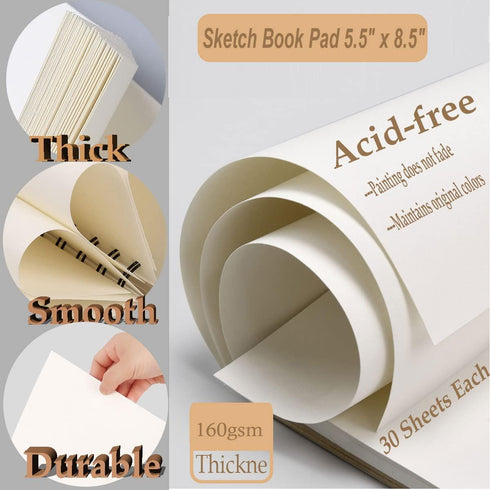 Sketch Book Pad, Drawing Paper 5.5" x 8.5" Spiral Bound, 98lb/160gsm, Pack of 1, Durable Acid Free Sketchbook for Painting, 30 Sheets Each (1 Pack...