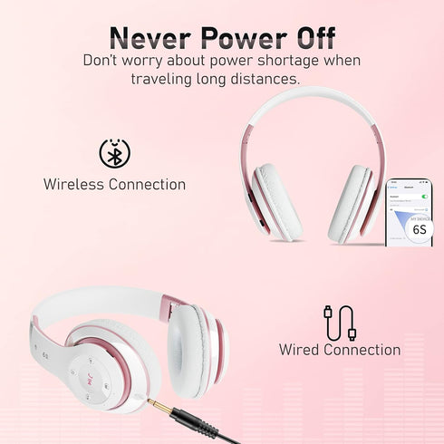 Bluetooth Headphones Over Ear, 6S Foldable Wireless Headphones with 6 EQ Modes, 40 Hours Playtime HiFi Stereo Headset with Mic, Soft Ear Pads, TF/...