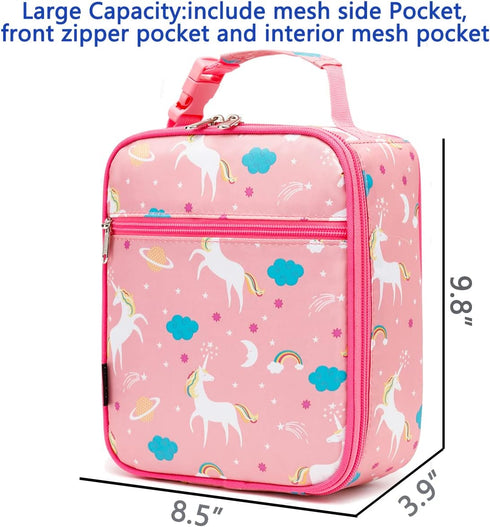 FlowFly Kids Lunch box Insulated Soft Bag Mini Cooler Back to School Thermal Meal Tote Kit for Girls, Boys, Unicorn...