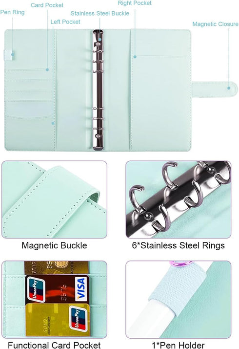 100 Envelopes Money Saving Challenge Budget Binder, 52 Week Money Binder for Cash Saving Budget Book with Pouches Blue...