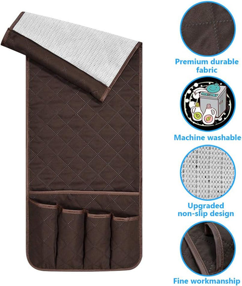 Sofa Armrest Organizer Non-Slip Arm Chair Bedside Caddy Storage Organizer for Recliner Couch with 5 Pockets for Cell Phone TV Remote Control Magaz...