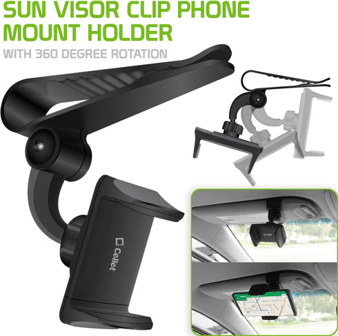 Sun Visor Phone Mount, Car Phone Holder for Car, Cradle Clip Compatible to Apple iPhones, Samsung Galaxy, Motorola Moto, Google Pixel Smartphones...