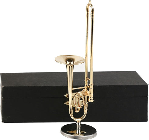 Dselvgvu Copper Miniature Trombone with Stand and Case Mini Musical Instrument Miniature Dollhouse Model Mini Trombone Home Decoration … (5.91"x1....