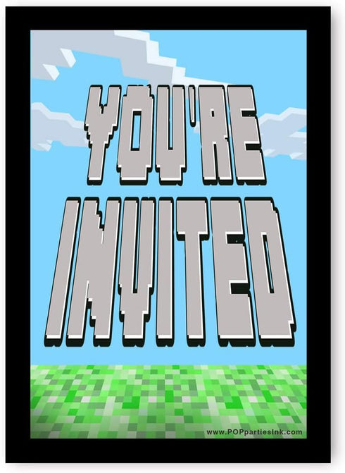 Pixel Party Invitations - 20 Invitations + 20 Envelopes - DOUBLE SIDED - Video Game Invitations - Game Truck Party Supplies - Brights 20ct...