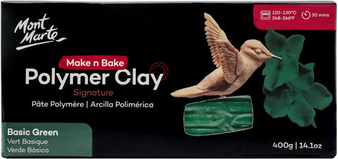 Mont Marte Make n Bake Polymer Clay Signature Basic Green 400g (14.1oz) Block, Bake in Oven, Soft and Smooth, Sculpting, Craft, DIY Décor, Jewelry...