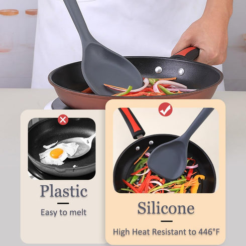 Wok Spatula, Silicone Wok Spatula Turner with Heat Resistant Wooden Handle, Kitchen Utensil Cooking Shovel Scoop Ladle for Scooping, Flipping, Sti...