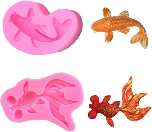 2Pcs/Set Koi Fish & Goldfish Fondant Mold, Carp Silicone Molds for Chocolate Candy Cake Cupcake Decoration Gum Paste Polymer Clay Soap Resin Crayo...