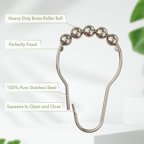 Amazer Shower Curtain Hooks, Decorative Rust Proof Stainless Steel Shower Curtain Hooks for Bathroom Shower Rods Set of 12, Polished Nickel...