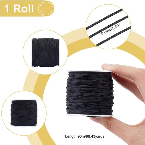 PH PandaHall 100 Yards 0.8mm Nylon Beading String Wind Chime Cord Replacement Nylon Thread for Bracelet Chinese Knotting Cord Black Kumihimo Macra...