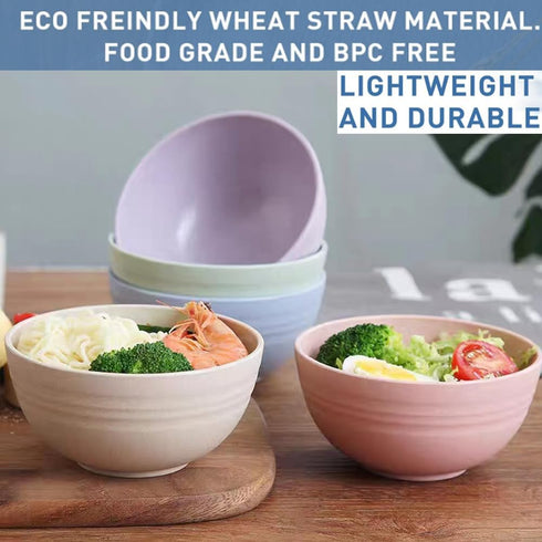 Unbreakable Cereal Bowls 24 oz, Reusable Wheat Straw Bowl, Plastic Bowls Pack of 4 -Dishwasher and Microwave, Safe BPA-Free Bowls for Snacks Every...