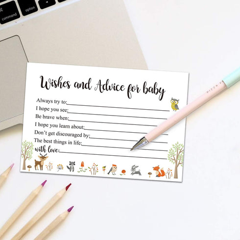 Giftideaworkshop 50 Woodland Baby Shower Wishes and Advice for The Mom-to-Be? Baby Advice Cards for Baby Shower Game?4X6 inch....