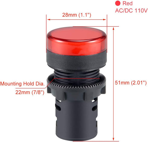 uxcell 8Pcs Red Indicator Light AC/DC 110V, 22mm Panel Mount, for Electrical Control Panel, HVAC, DIY Projects...