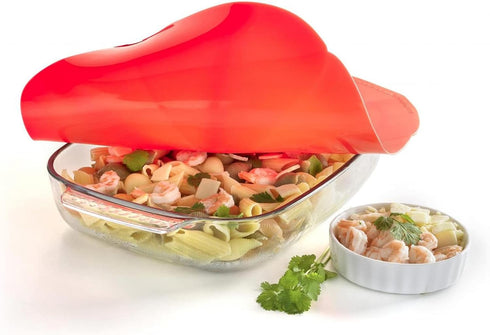 Charles Viancin - Poppy Oblong Lid Red - Silicone Lid for Food Storage and Cooking - 10''x14'' + 35x25cm - Airtight Seal on Any Smooth Rim Surface...