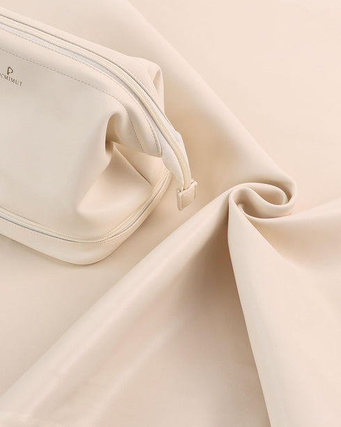 Pocmimut Makeup Bag, Leather Make Up Bag Travel Cosmetic Bags for Women, Large Wide-open Makeup Bag Double Layer Toiletry Bag Make Up Organizer Ca...