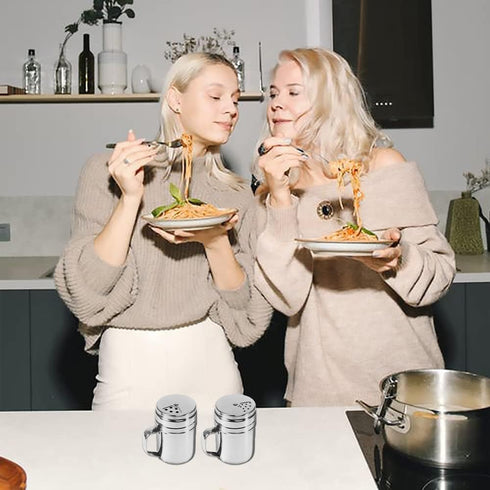 3Pcs Seasoning Bottle with Handle Stainless Steel Dredge Shaker Rub Spice with Holes Powdered Sugar Shaker with Lid Shaker Cooking Rotatable Cover...